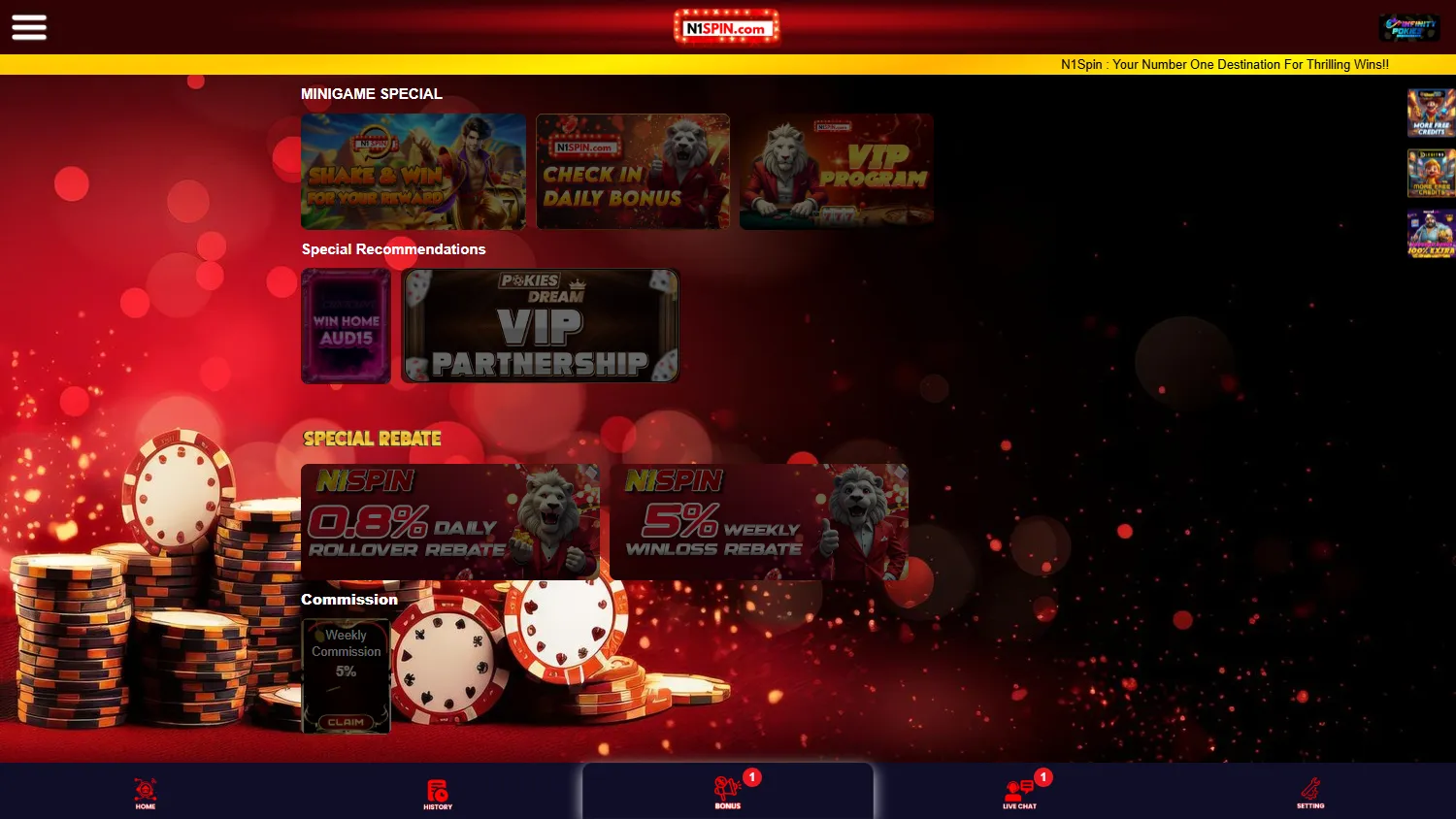 N1spin Casino promotions experience on desktop
