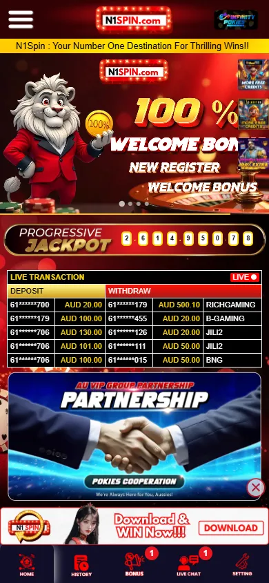 N1spin Casino home experience on a mobile device