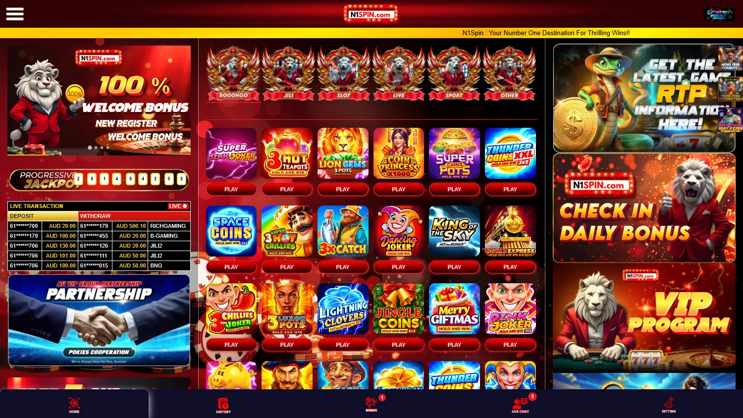 N1spin Casino home experience on desktop